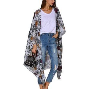 Floral Kimono Cardigan Long Swimwear Cover Up